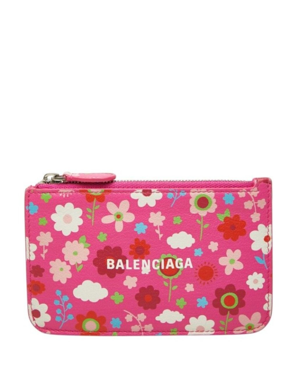 Balenciaga Flower Card Case Coin Purse Fragment Pink Multicolor Leather